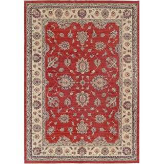 Hand Knotted Red Area Rug, Ivory Border Wool Floor Rug, Traditional Floral Carpet
