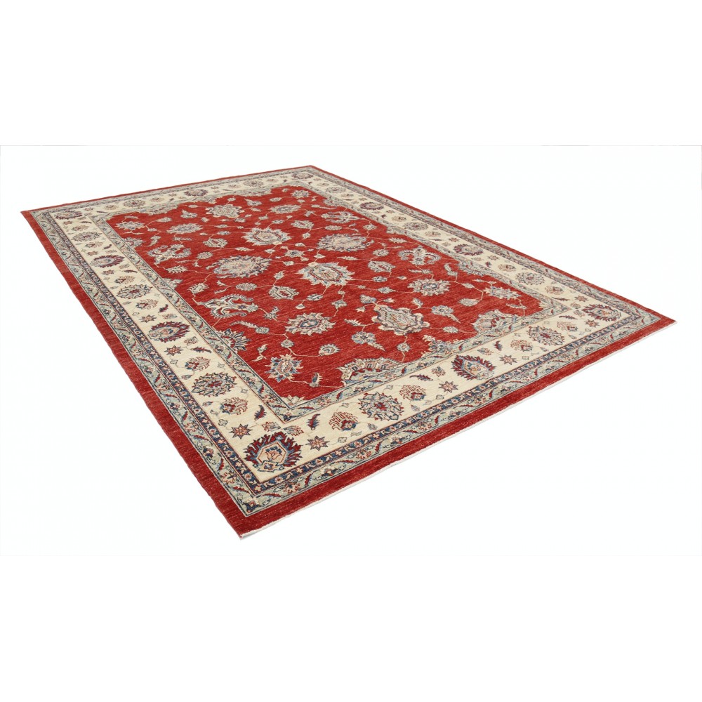 Hand Knotted Floral Large Area Rug with Red Field and Ivory Border | Traditional Oushak Wool Carpet Hand Knotted Floral Large Area Rug with Red Field and Ivory Border | Traditional Oushak Wool Carpet