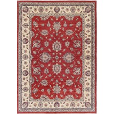 Hand Knotted Floral Large Area Rug with Red Field and Ivory Border | Traditional Oushak Wool Carpet