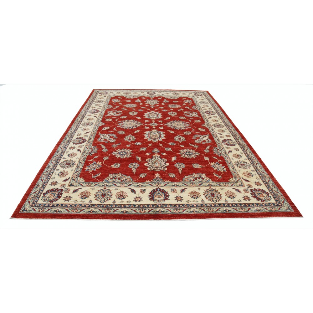 Hand Knotted Floral Large Area Rug with Red Field and Ivory Border | Traditional Oushak Wool Carpet Hand Knotted Floral Large Area Rug with Red Field and Ivory Border | Traditional Oushak Wool Carpet