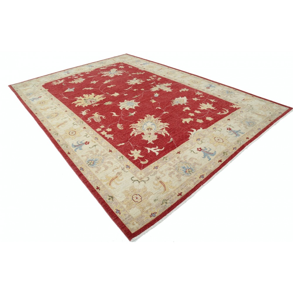 Hand Knotted Floral Large Area Rug with Red Field and Ivory Border | Turkish Oushak Wool Carpet Hand Knotted Floral Large Area Rug with Red Field and Ivory Border | Turkish Oushak Wool Carpet