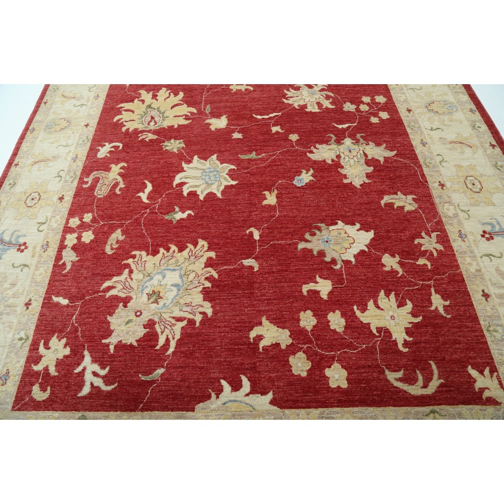 Hand Knotted Floral Large Area Rug with Red Field and Ivory Border | Turkish Oushak Wool Carpet Hand Knotted Floral Large Area Rug with Red Field and Ivory Border | Turkish Oushak Wool Carpet