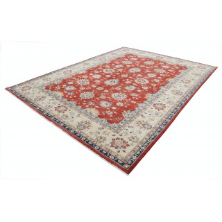 Hand Knotted Floral Large Area Rug with Red Field and Beige Border | Traditional Oushak Wool Carpet