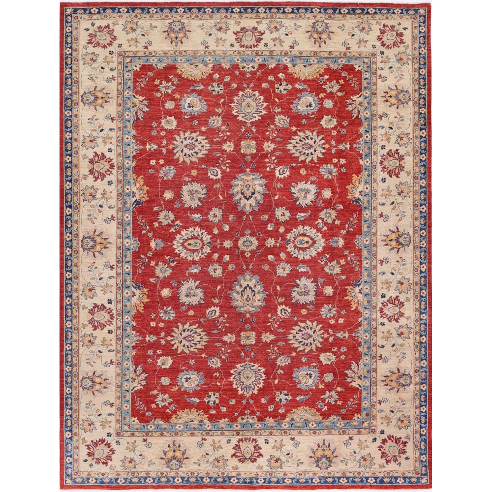 Hand Knotted Floral Large Area Rug with Red Field and Beige Border | Traditional Oushak Wool Carpet Hand Knotted Floral Large Area Rug with Red Field and Beige Border | Traditional Oushak Wool Carpet