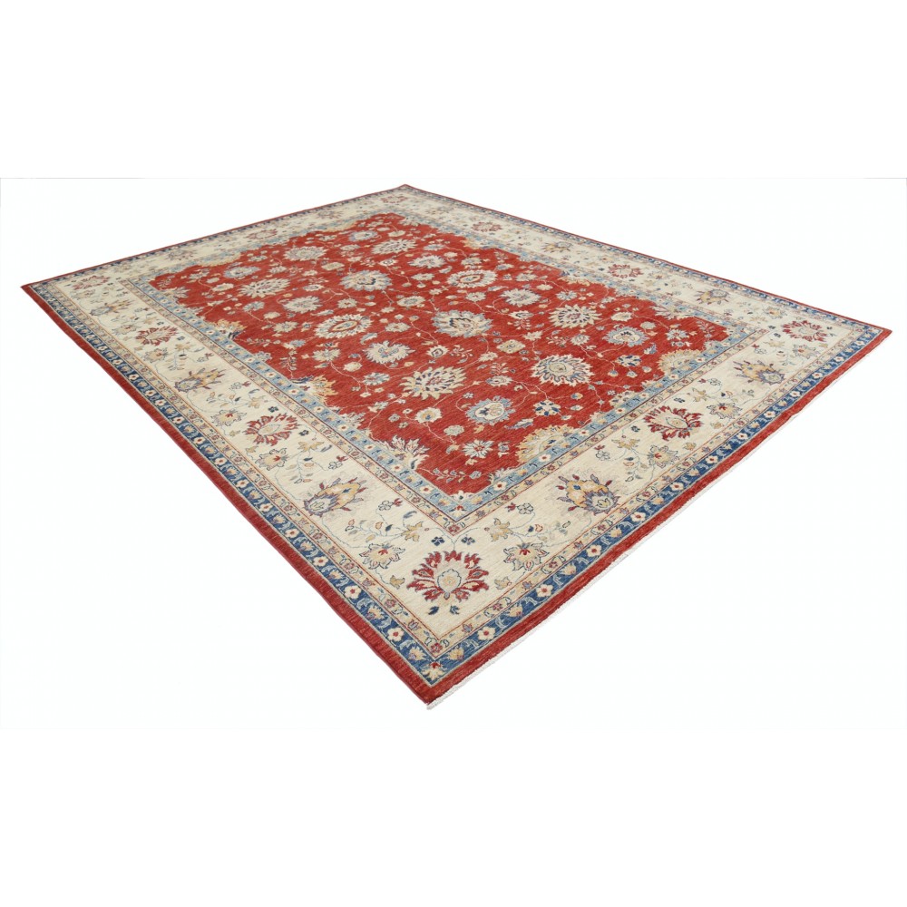 Hand Knotted Floral Large Area Rug with Red Field and Beige Border | Traditional Oushak Wool Carpet Hand Knotted Floral Large Area Rug with Red Field and Beige Border | Traditional Oushak Wool Carpet