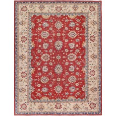 Hand Knotted Floral Large Area Rug with Red Field and Beige Border | Traditional Oushak Wool Carpet