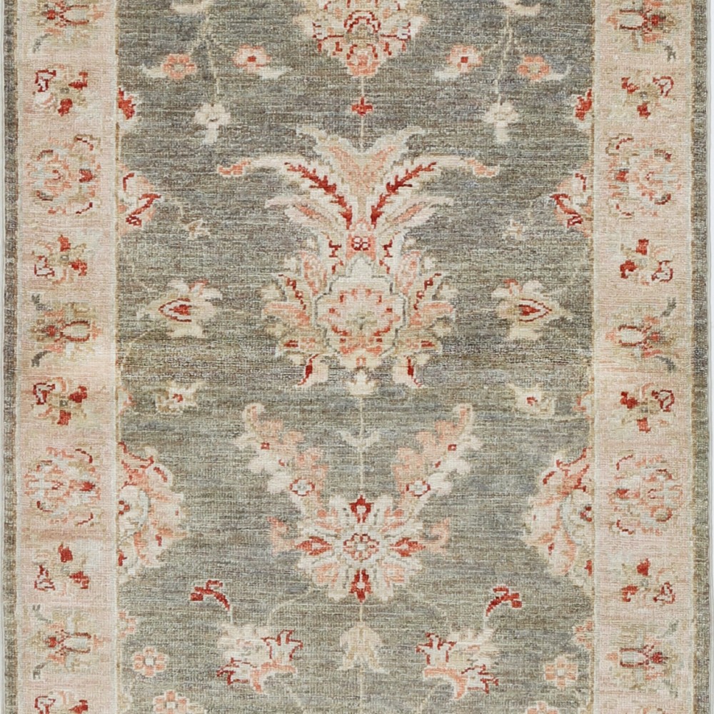 Hand Knotted Sage Green, Ivory, Red Wool Runner Rug | Floral Corridor Rug for Hallway, Kitchen Hand Knotted Sage Green, Ivory, Red Wool Runner Rug | Floral Corridor Rug for Hallway, Kitchen