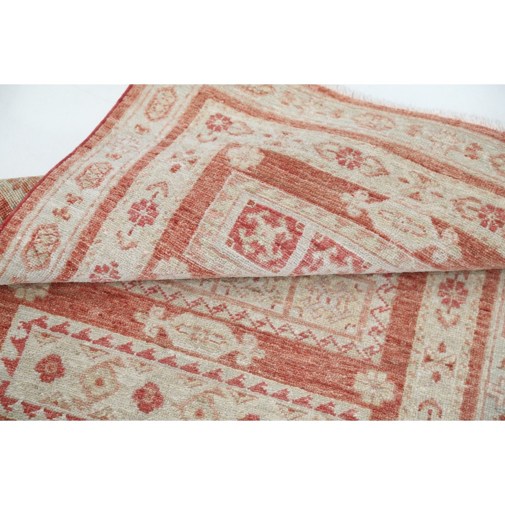 Hand Knotted Red, Ivory Wool Area Rug | Turkish Geometric Motif Accent Rug Hand Knotted Red, Ivory Wool Area Rug | Turkish Geometric Motif Accent Rug