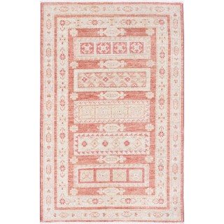 Hand Knotted Red, Ivory Wool Area Rug | Turkish Geometric Motif Accent Rug