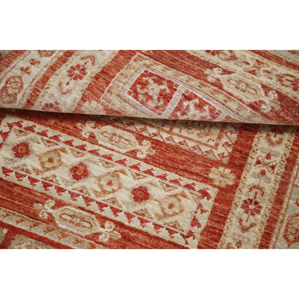 Hand Knotted Red, Ivory Wool Area Rug | Turkish Geometric Motif Accent Rug Hand Knotted Red, Ivory Wool Area Rug | Turkish Geometric Motif Accent Rug