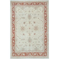 Hand Knotted Floral Large Area Rug with Beige Field and Red Border | Traditional Oushak Wool Carpet