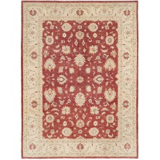 Hand Knotted Floral Turkish Area Rug with Red Field and Ivory Border | Wool Carpet for Home Decor