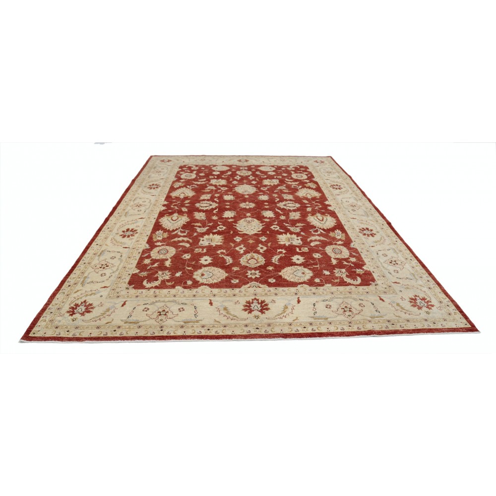 Hand Knotted Floral Turkish Area Rug with Red Field and Ivory Border | Wool Carpet for Home Decor Hand Knotted Floral Turkish Area Rug with Red Field and Ivory Border | Wool Carpet for Home Decor