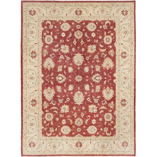 Hand Knotted Floral Turkish Area Rug with Red Field and Ivory Border | Wool Carpet for Home Decor