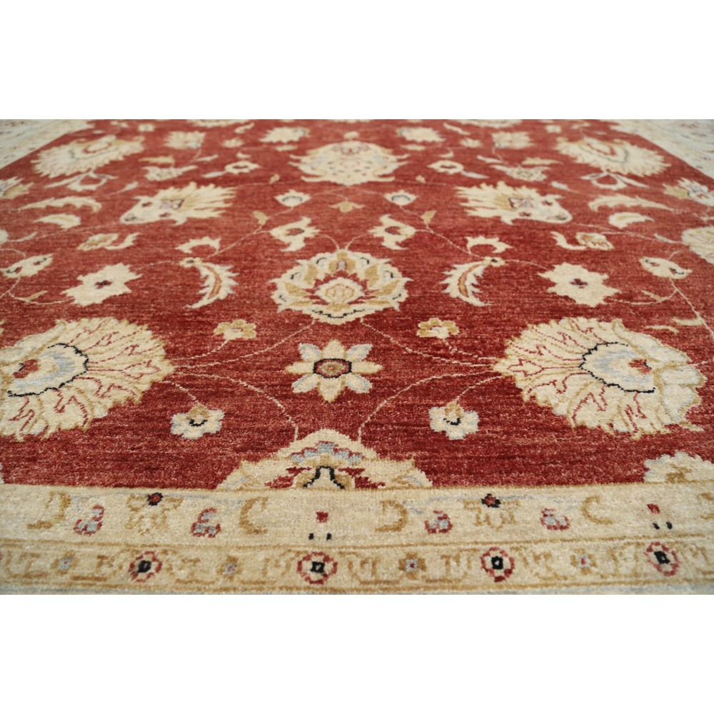 Hand Knotted Floral Turkish Area Rug with Red Field and Ivory Border | Wool Carpet for Home Decor Hand Knotted Floral Turkish Area Rug with Red Field and Ivory Border | Wool Carpet for Home Decor