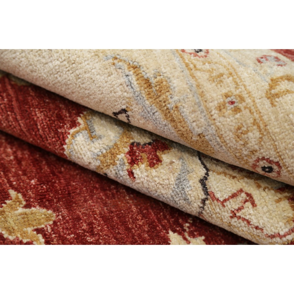 Hand Knotted Floral Turkish Area Rug with Red Field and Ivory Border | Wool Carpet for Home Decor Hand Knotted Floral Turkish Area Rug with Red Field and Ivory Border | Wool Carpet for Home Decor