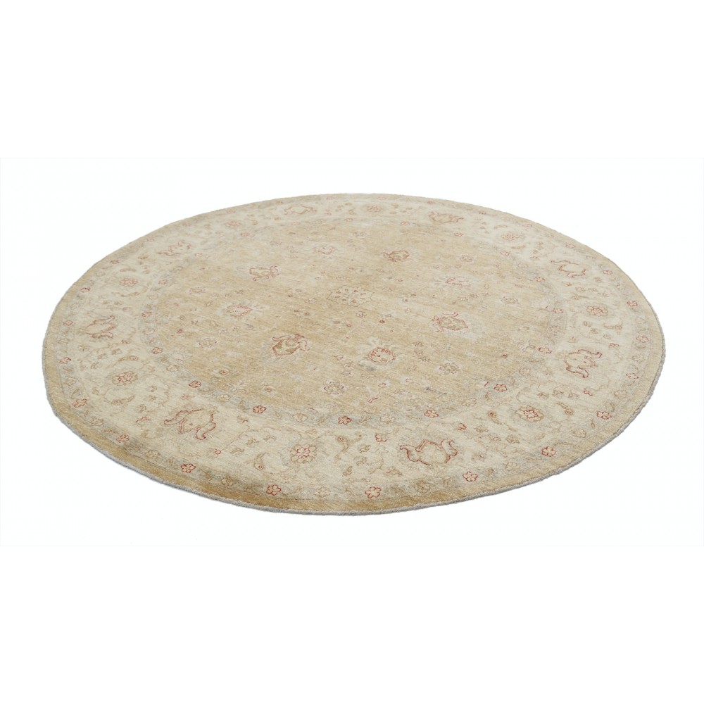 Luxury Hand Knotted Round Wool Area Rug | Beige Tribal Style Large Carpet