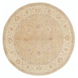 Luxury Hand Knotted Round Wool Area Rug | Beige Tribal Style Large Carpet
