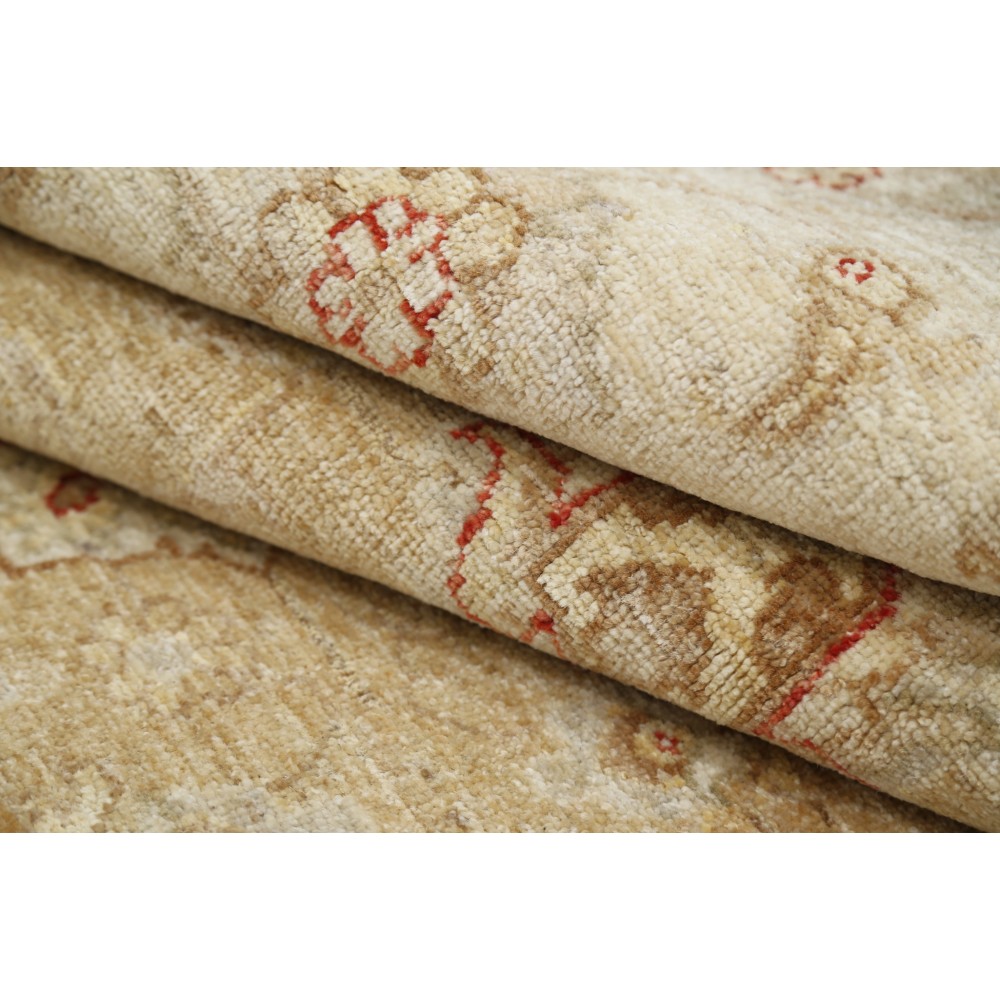 Luxury Hand Knotted Round Wool Area Rug | Beige Tribal Style Large Carpet