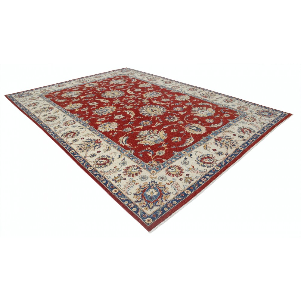 Hand Knotted Floral Large Area Rug with Red Field and Beige Border | Traditional Oushak Wool Carpet Hand Knotted Floral Large Area Rug with Red Field and Beige Border | Traditional Oushak Wool Carpet