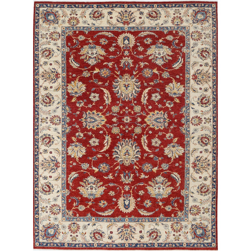 Hand Knotted Floral Large Area Rug with Red Field and Beige Border | Traditional Oushak Wool Carpet Hand Knotted Floral Large Area Rug with Red Field and Beige Border | Traditional Oushak Wool Carpet
