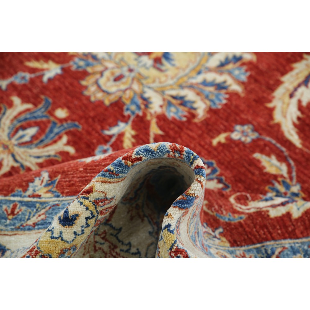 Hand Knotted Floral Large Area Rug with Red Field and Beige Border | Traditional Oushak Wool Carpet Hand Knotted Floral Large Area Rug with Red Field and Beige Border | Traditional Oushak Wool Carpet