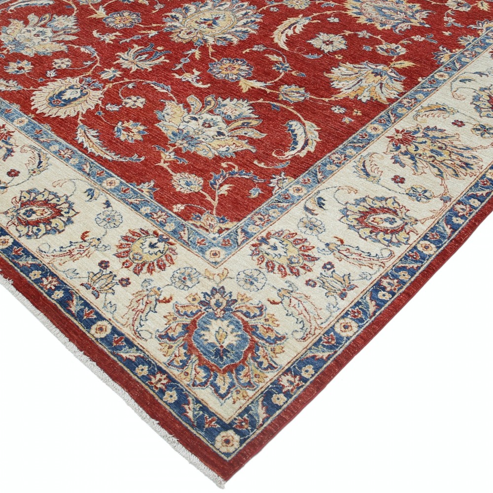 Hand Knotted Floral Large Area Rug with Red Field and Beige Border | Traditional Oushak Wool Carpet Hand Knotted Floral Large Area Rug with Red Field and Beige Border | Traditional Oushak Wool Carpet