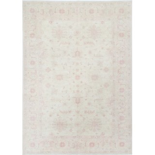 Hand Knotted Large Area Rug for Living Room | Traditional Beige Carpet with Blush Pink Flower Motifs