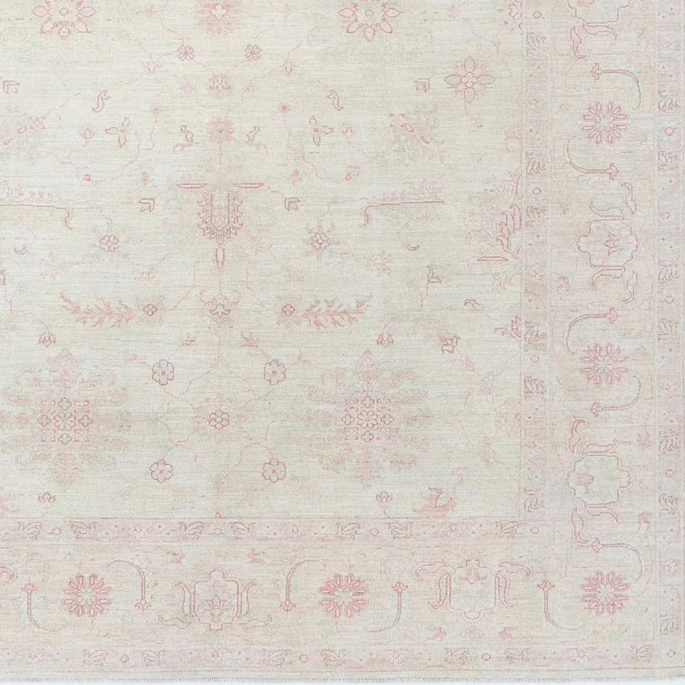 Hand Knotted Large Area Rug for Living Room | Traditional Beige Carpet with Blush Pink Flower Motifs Hand Knotted Large Area Rug for Living Room | Traditional Beige Carpet with Blush Pink Flower Motifs
