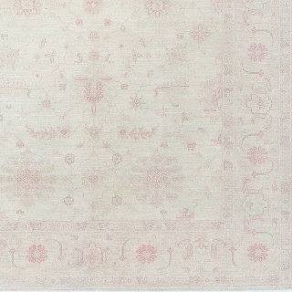 Hand Knotted Large Area Rug for Living Room | Traditional Beige Carpet with Blush Pink Flower Motifs