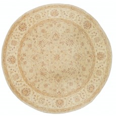 Hand Knotted Round Wool Rug | Beige Oushak Style Carpet with Soft Floral Medallion Pattern