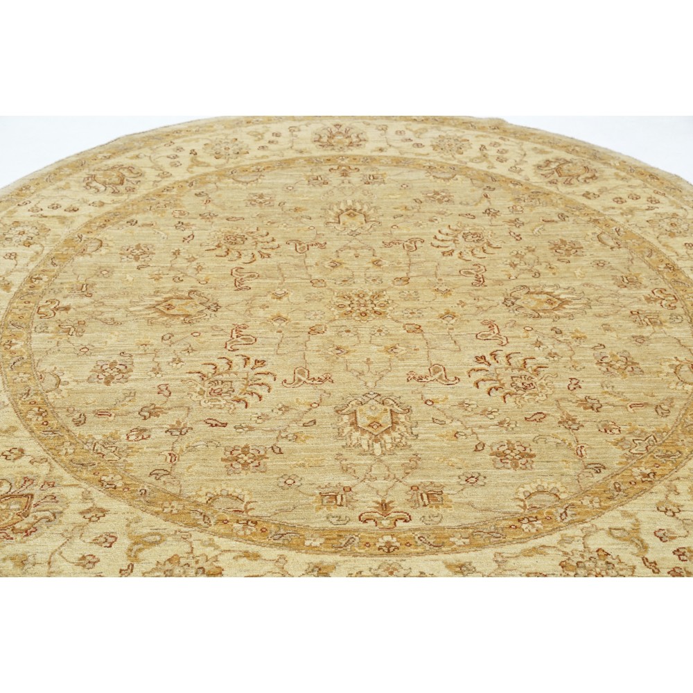 Hand Knotted Round Wool Rug | Beige Oushak Style Carpet with Soft Floral Medallion Pattern Hand Knotted Round Wool Rug | Beige Oushak Style Carpet with Soft Floral Medallion Pattern