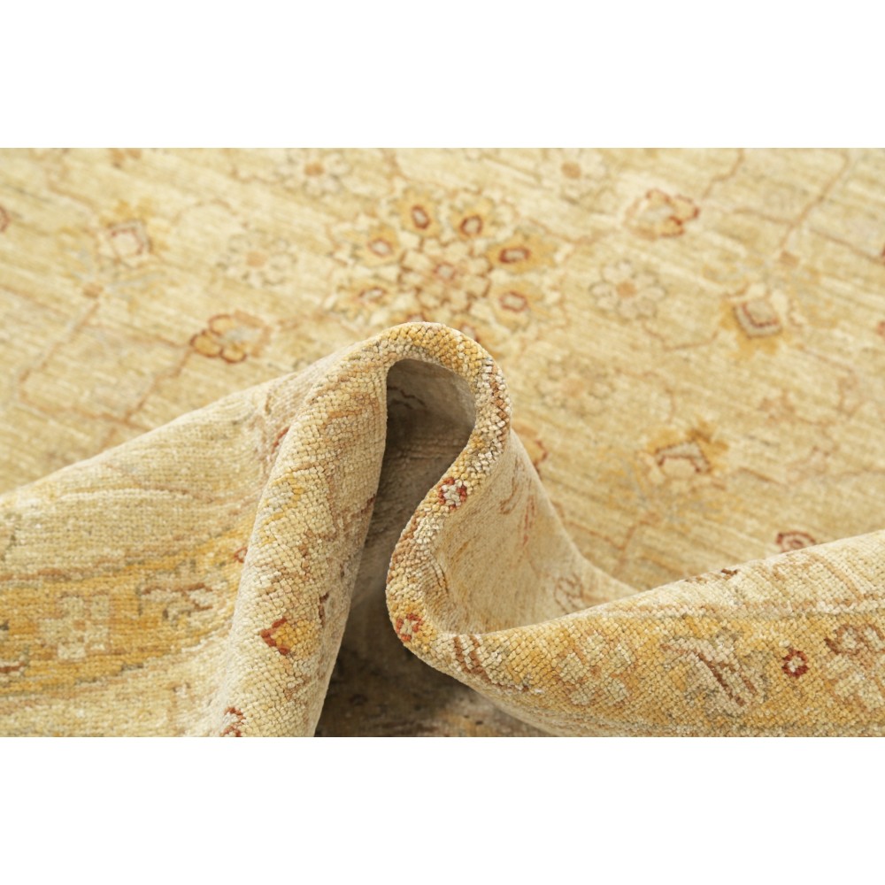 Hand Knotted Round Wool Rug | Beige Oushak Style Carpet with Soft Floral Medallion Pattern Hand Knotted Round Wool Rug | Beige Oushak Style Carpet with Soft Floral Medallion Pattern