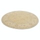 Hand Knotted Round Wool Rug | Ivory Beige Oushak Carpet with Soft Floral Medallion Pattern