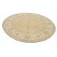 Hand Knotted Round Wool Rug | Ivory Beige Oushak Carpet with Soft Floral Medallion Pattern