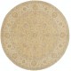 Hand Knotted Round Wool Rug | Ivory Beige Oushak Carpet with Soft Floral Medallion Pattern