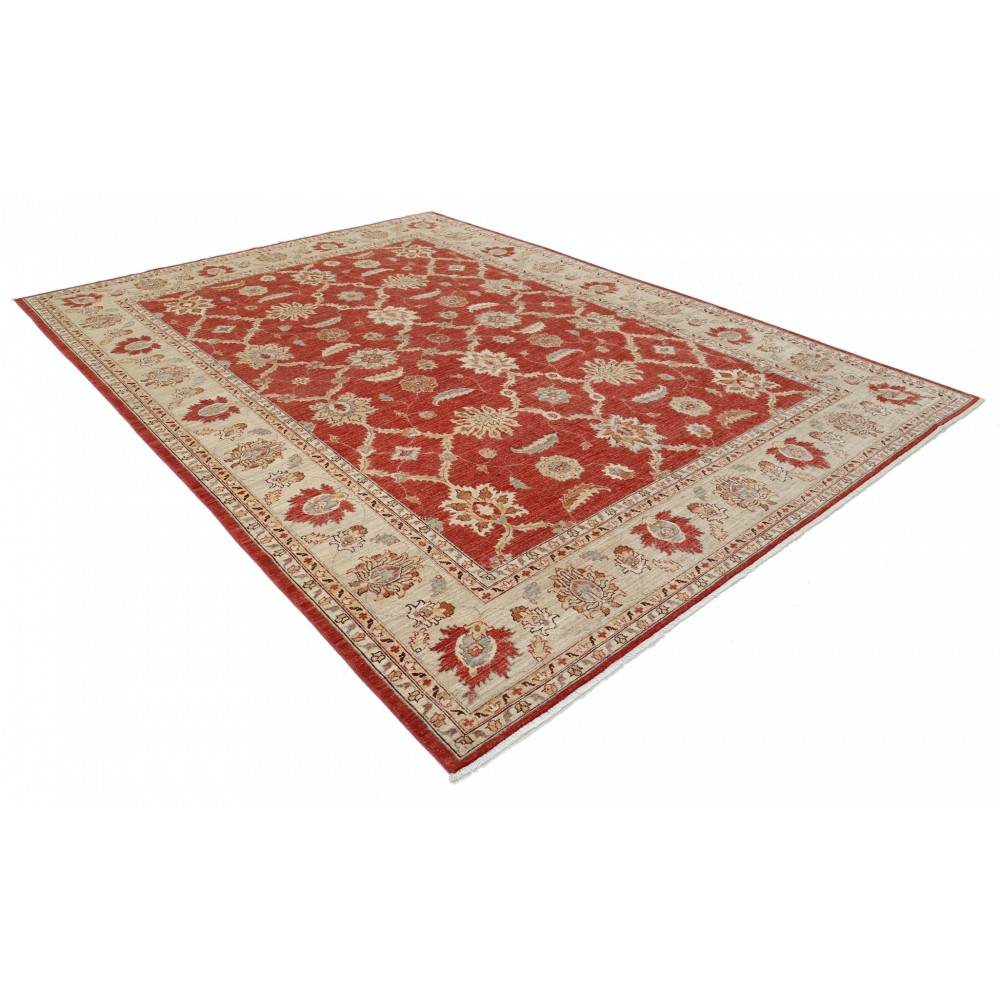 Hand Knotted Floral Area Rug with Red Field and Ivory Border | Traditional Oushak Wool Carpet Hand Knotted Floral Area Rug with Red Field and Ivory Border | Traditional Oushak Wool Carpet