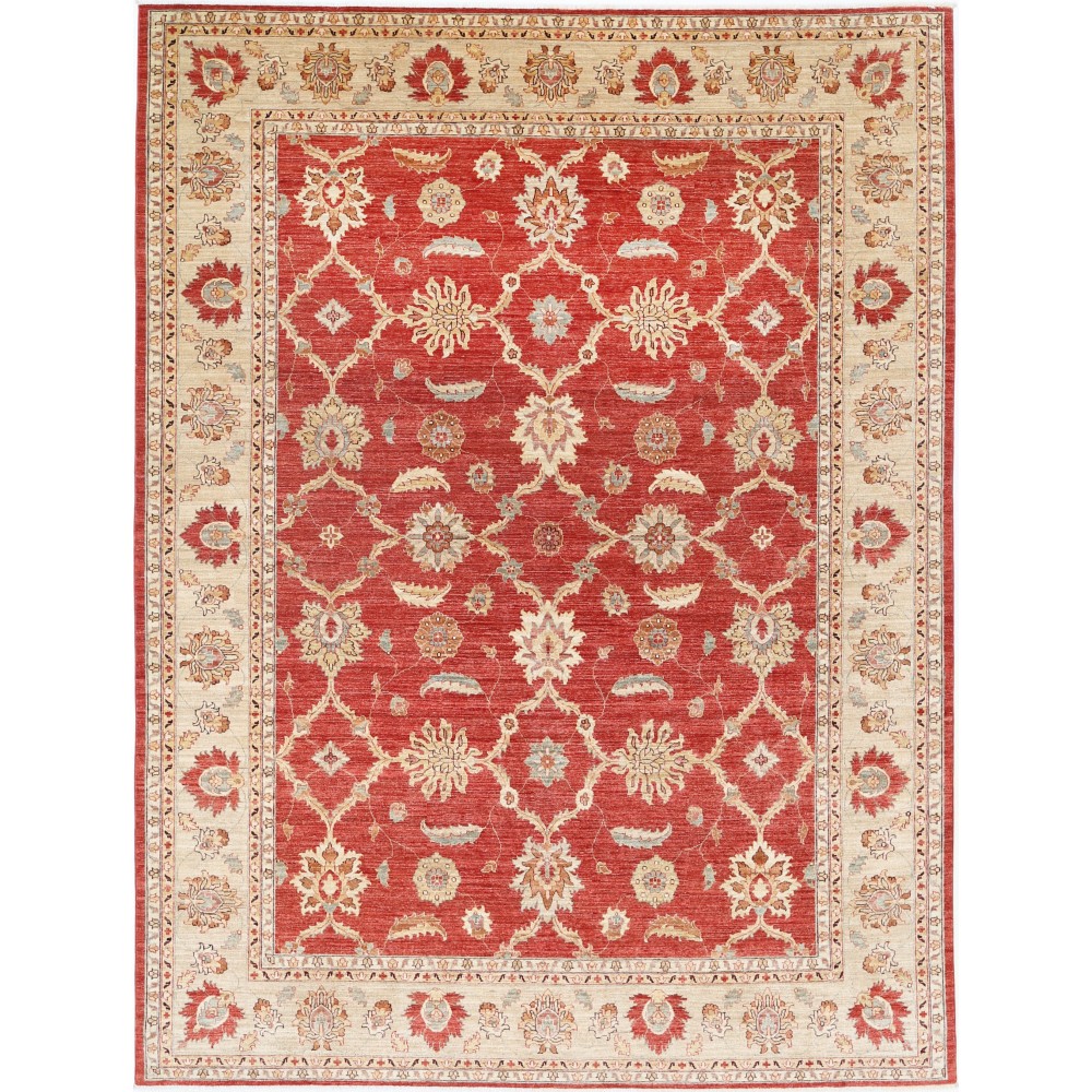 Hand Knotted Floral Area Rug with Red Field and Ivory Border | Traditional Oushak Wool Carpet Hand Knotted Floral Area Rug with Red Field and Ivory Border | Traditional Oushak Wool Carpet