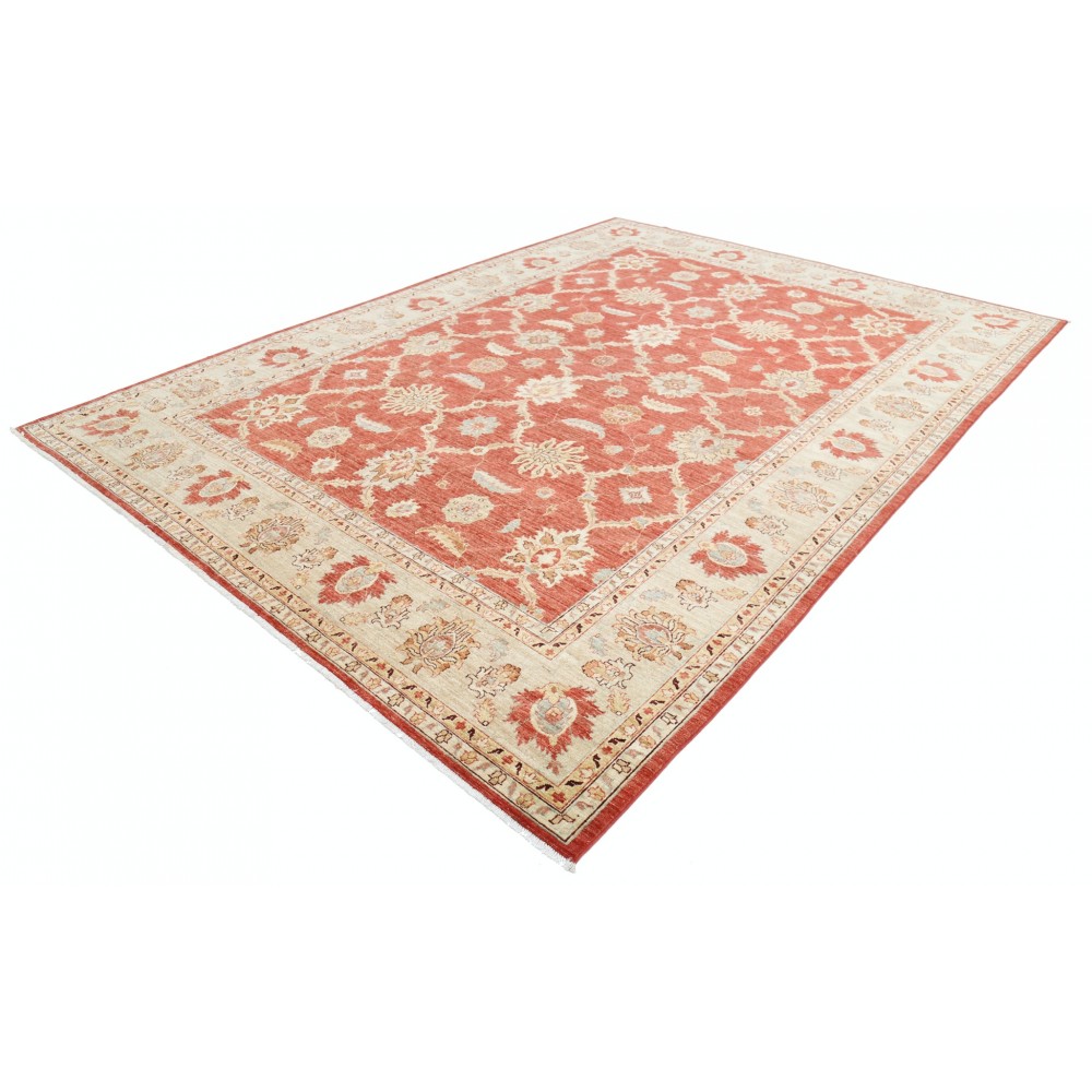 Hand Knotted Floral Area Rug with Red Field and Ivory Border | Traditional Oushak Wool Carpet Hand Knotted Floral Area Rug with Red Field and Ivory Border | Traditional Oushak Wool Carpet
