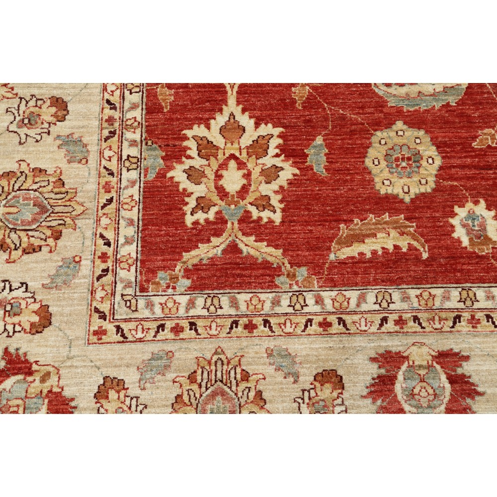 Hand Knotted Floral Area Rug with Red Field and Ivory Border | Traditional Oushak Wool Carpet Hand Knotted Floral Area Rug with Red Field and Ivory Border | Traditional Oushak Wool Carpet