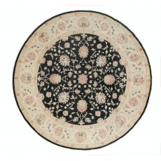Hand Knotted Round Area Rug for Living Room Decor | Black Wool Carpet for Bedroom and Dining Room