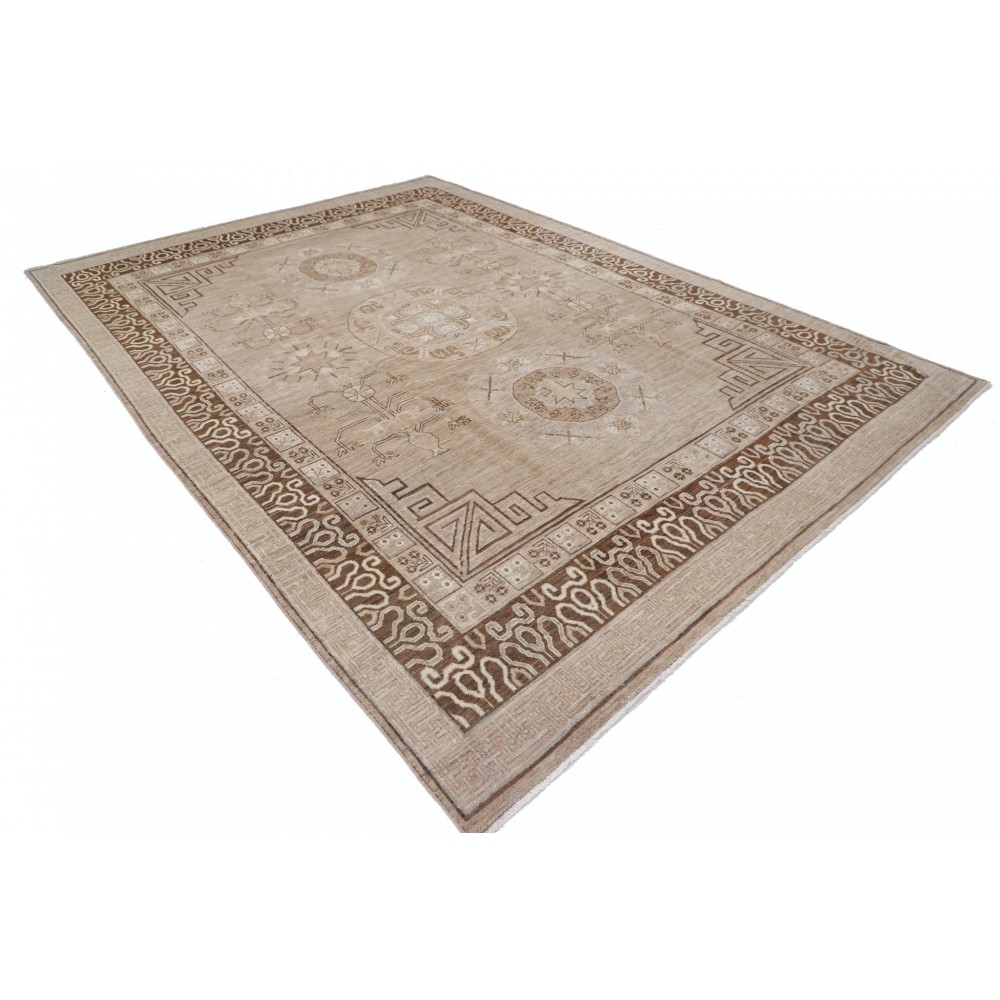 Hand Knotted Beige and Brown Wool Area Rug | Turkish Tribal Geometric Design Carpet Hand Knotted Beige and Brown Wool Area Rug | Turkish Tribal Geometric Design Carpet