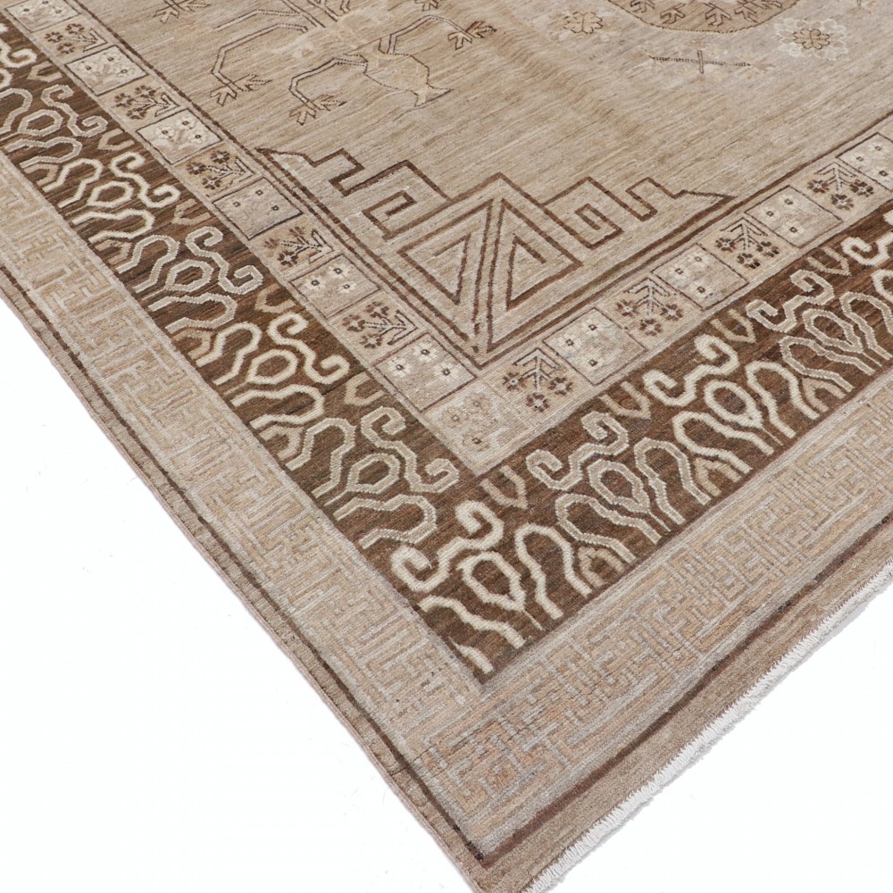 Hand Knotted Beige and Brown Wool Area Rug | Turkish Tribal Geometric Design Carpet Hand Knotted Beige and Brown Wool Area Rug | Turkish Tribal Geometric Design Carpet