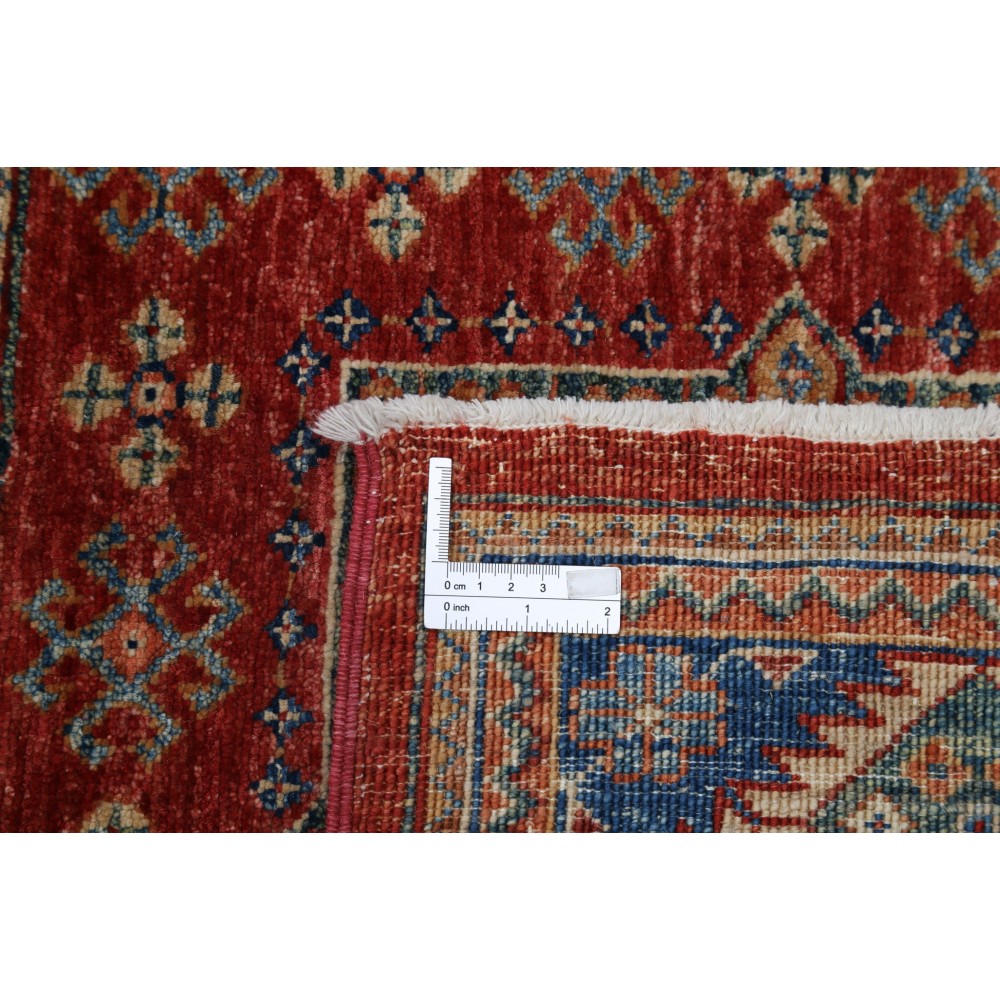 Hand Knotted Tribal Area Rug, Red and Blue Wool Area Rug, Geometric Striped Carpet Hand Knotted Tribal Area Rug, Red and Blue Wool Area Rug, Geometric Striped Carpet