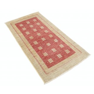 Hand Knotted Gold and Red Wool Area Rug | Geometric Pattern Accent Rug