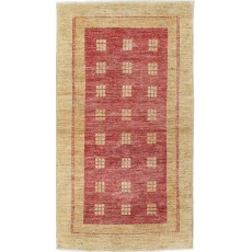 Hand Knotted Gold and Red Wool Area Rug | Geometric Pattern Accent Rug