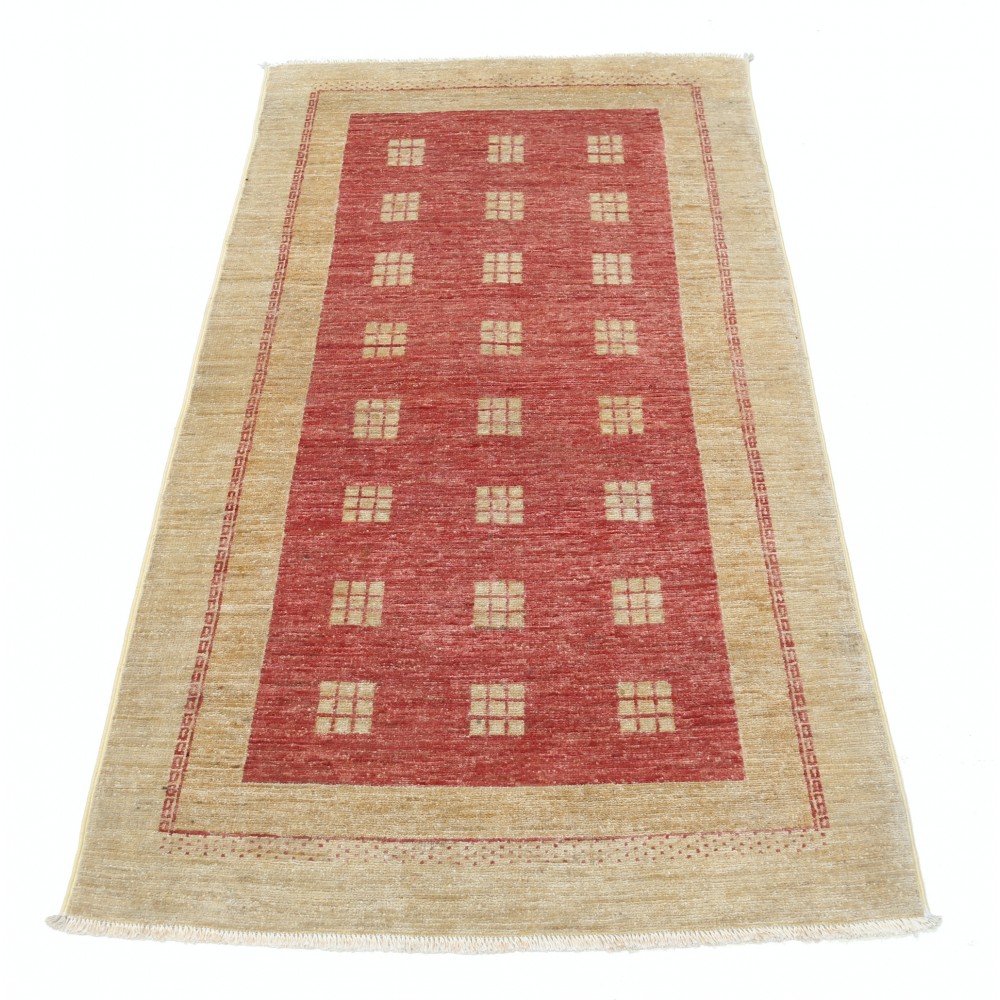 Hand Knotted Gold and Red Wool Area Rug | Geometric Pattern Accent Rug Hand Knotted Gold and Red Wool Area Rug | Geometric Pattern Accent Rug