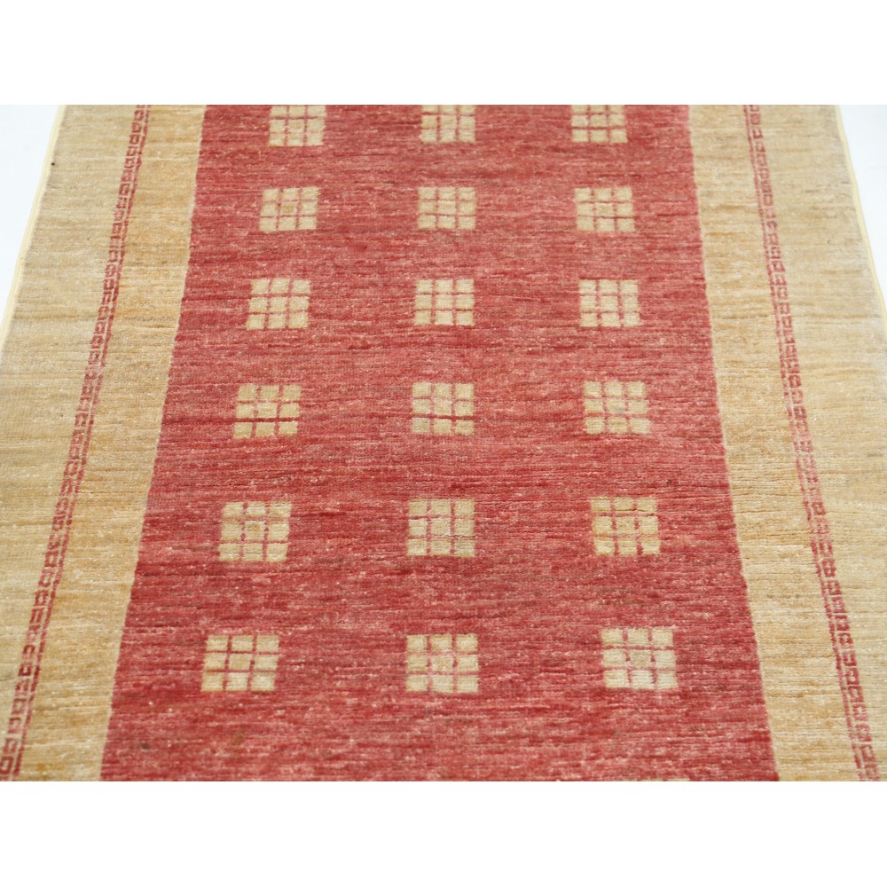 Hand Knotted Gold and Red Wool Area Rug | Geometric Pattern Accent Rug Hand Knotted Gold and Red Wool Area Rug | Geometric Pattern Accent Rug