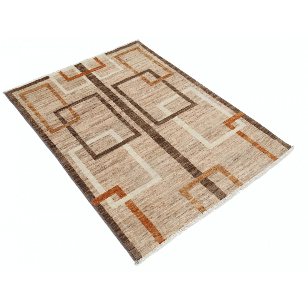 Hand Knotted Brown and Ivory Wool Area Rug | Geometric Abstract Small Rug Hand Knotted Brown and Ivory Wool Area Rug | Geometric Abstract Small Rug