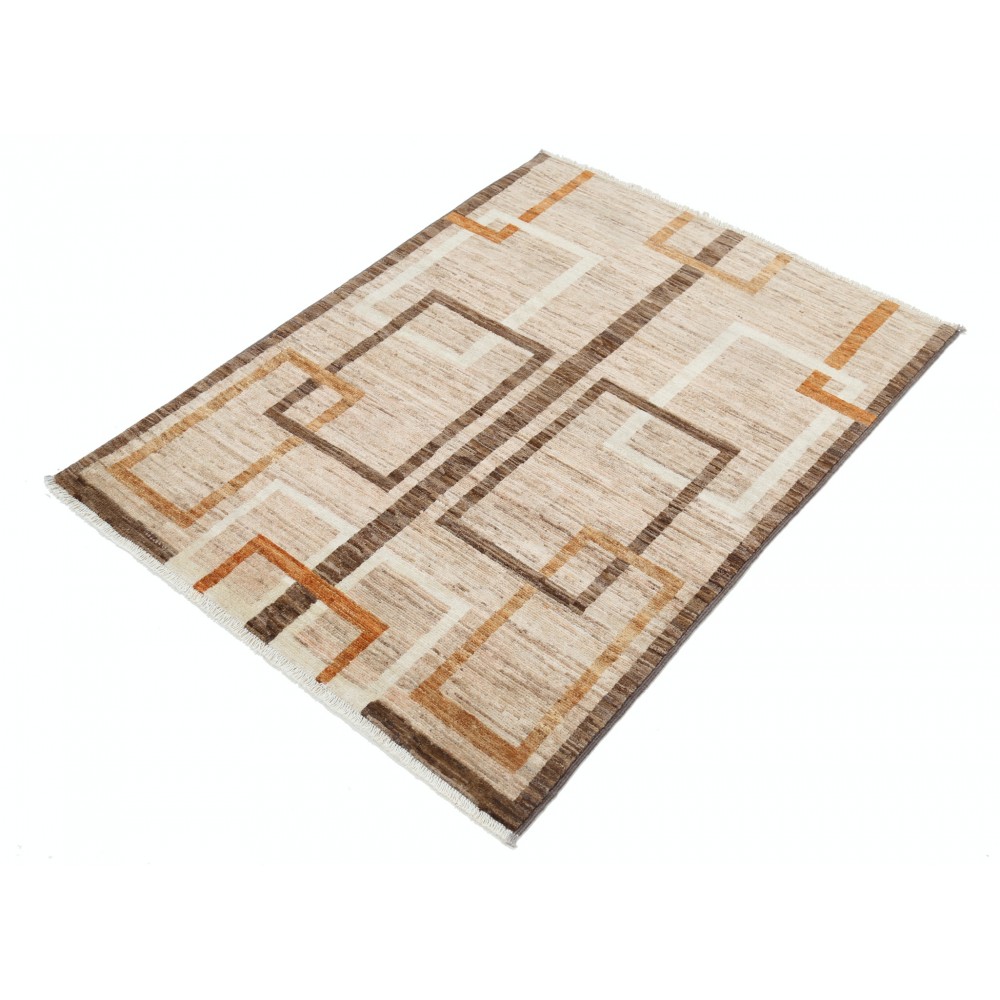 Hand Knotted Brown and Ivory Wool Area Rug | Geometric Abstract Small Rug Hand Knotted Brown and Ivory Wool Area Rug | Geometric Abstract Small Rug
